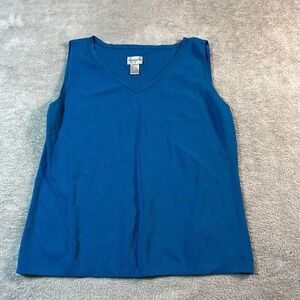 Chico's Tank Top Women's 2 Blue‎ Sleeveless V Neck Knit Casual Outdoorsy Ribbed